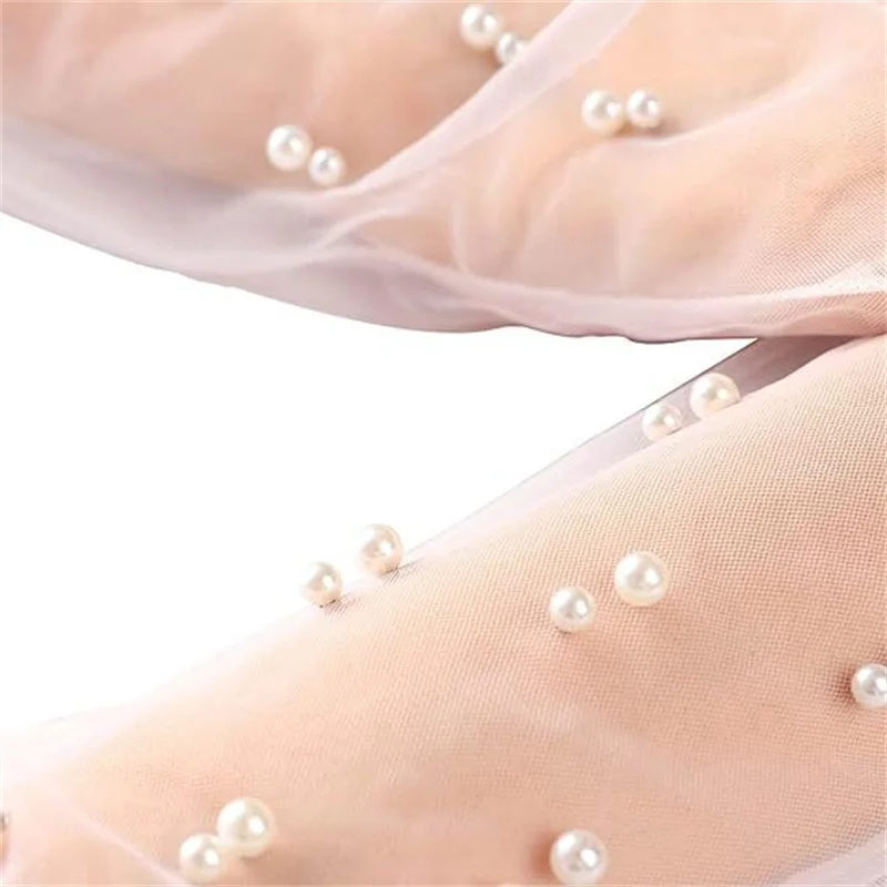 Beaded Bride Wedding Gloves 47cm Long Dew Finger Pearl Yarn Fashion Gloves Party Accessories Sunscreen Thin Portable