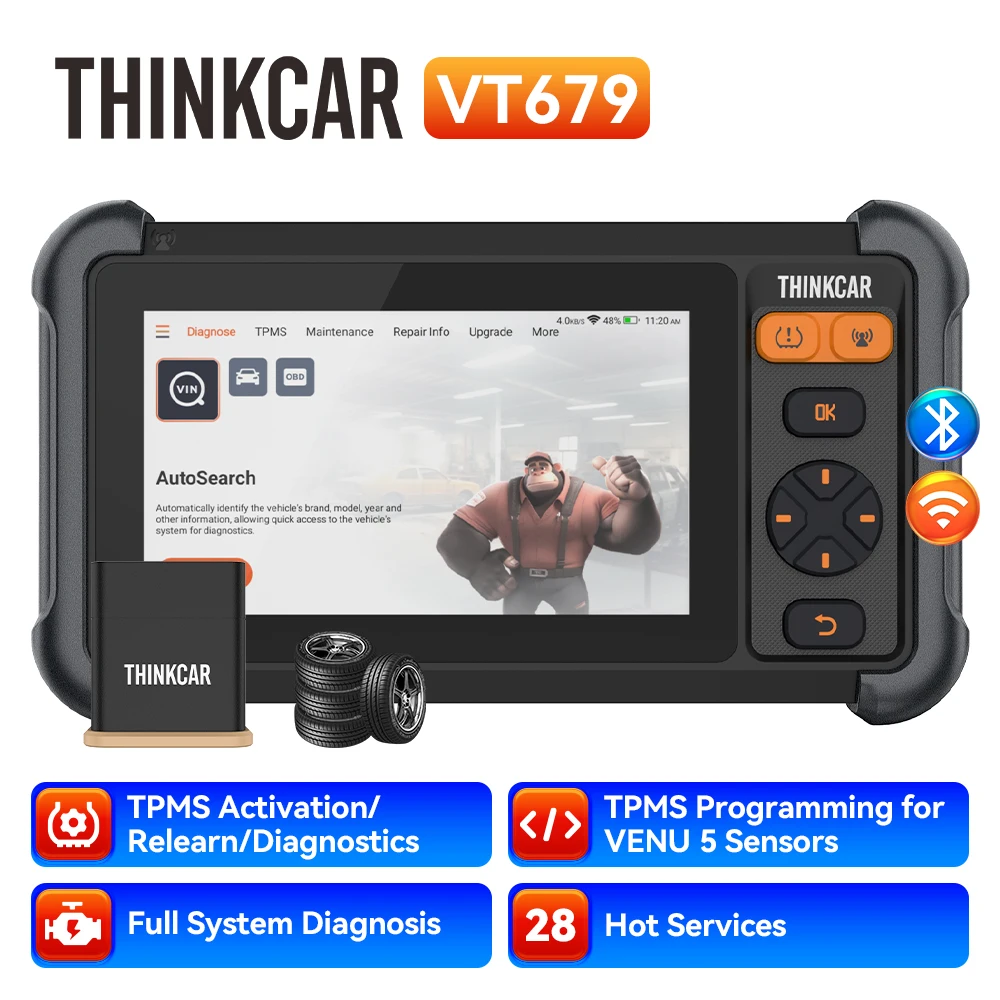 THINKCAR VT679 OBD2 Diagnostic Tool Built-in TPMS Function CAN FD Full system Diagnosis 28 Service Lifetime Free Up