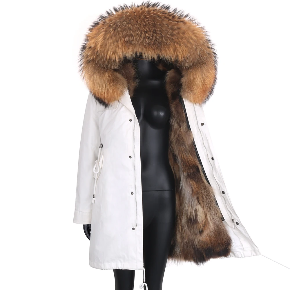 بطانة من فرو الثعلب الحقيقي السميك الدافئ للنساء ، سترة شتوية ، سترة طويلة ، مقاومة للماء ، ياقة من فرو الراكون الطبيعي الكبير ، معطف بغطاء رأس ، #4