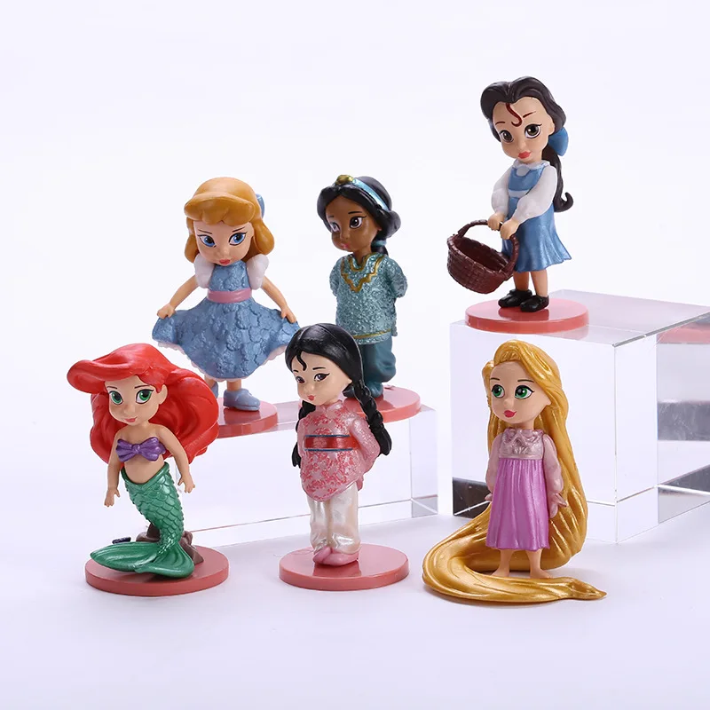 Hot 11pcs/set 8-9cm Q Posket Princess Tiana Snow White Rapunzel Ariel Cinderella Mermaid PVC Action Figures Model Toys Kid Gift