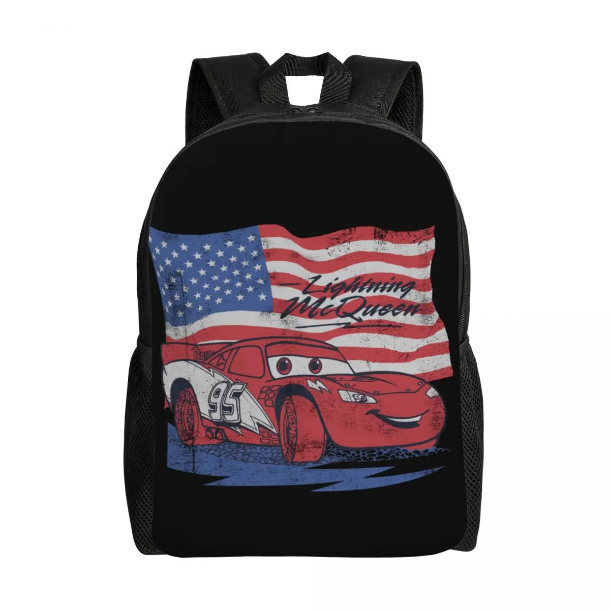 

Custom Lightning McQueen American Flag Backpacks for Women Men College School Student Bookbag Fits 15 Inch Laptop Bags