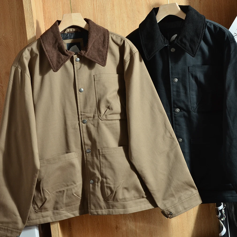 

Мужская утепленная куртка из плотного хлопка для осени и зимы, винтажный стиль, с отложным воротником, на подкладке из полиэстера