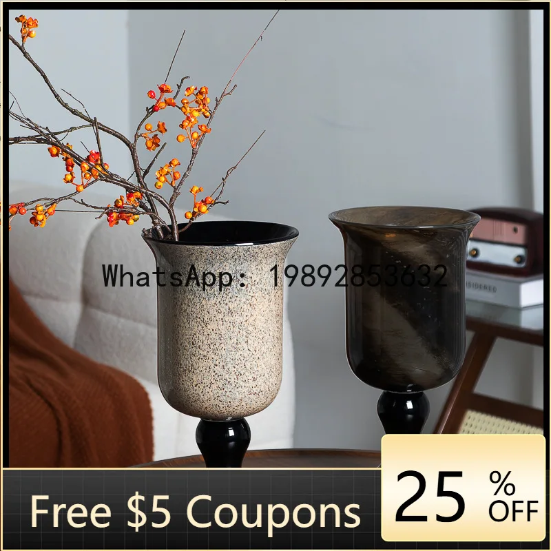 

Z4 Modern High-End Art French Retro Texture High-Leg Handmade Vintage Style Lamp Flower Arrangement Vase