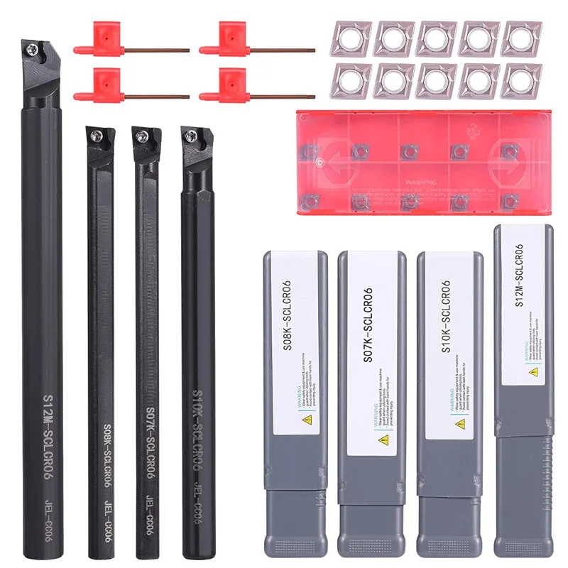 S07K/S08K/S10K/S12M-SCLCR06 Lathe Tool Bar Set 4PCS+4PCS Wrench+CCMT Blade  Lathe Turning Tools