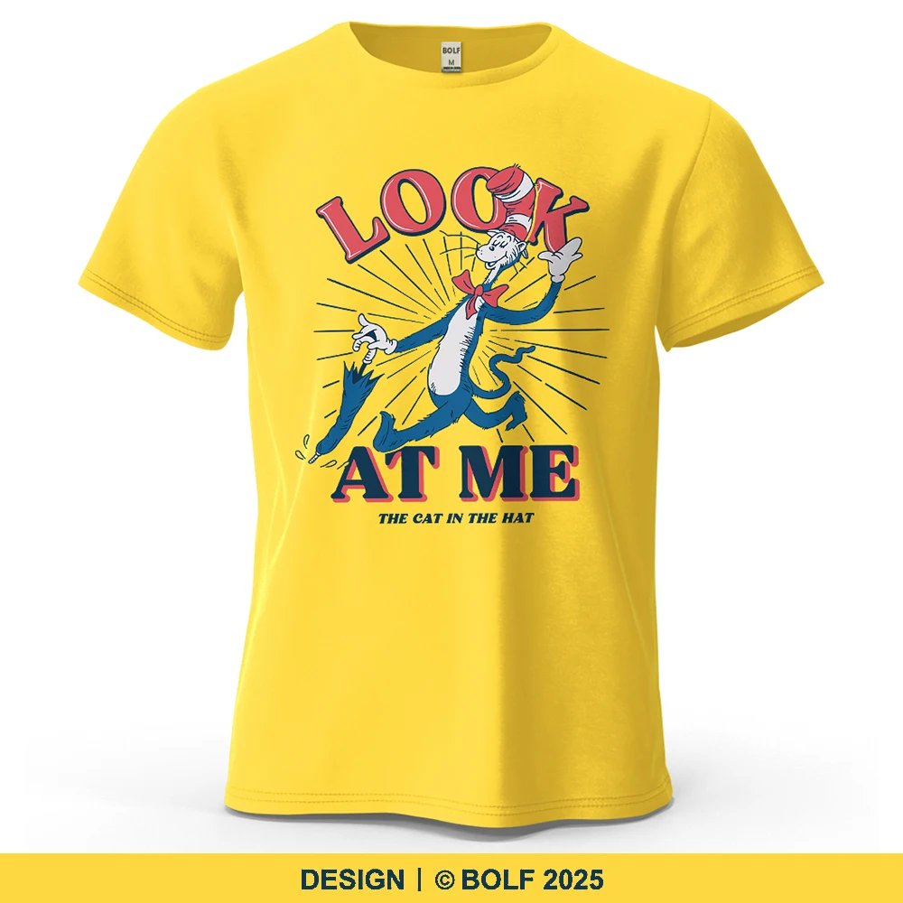 The Cat in The Hat Bedrucktes Herren-T-Shirt aus 100 % Baumwolle, übergroße Cartoon-Grafik-T-Shirts für Damen, Top-T-Shirts, lässige Streetwear