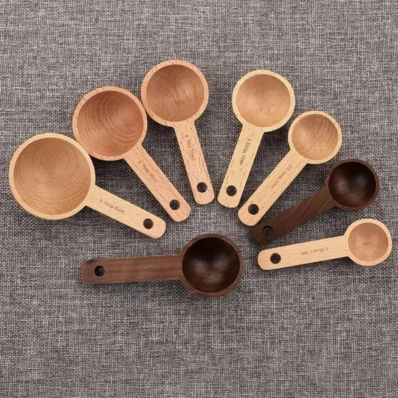 Wooden Measuring Spoon 7.5-45ML Portable Beech Walnut Eco-Friendly Kitchen Gadget for Home Chefs Baking Enthusiasts Gift