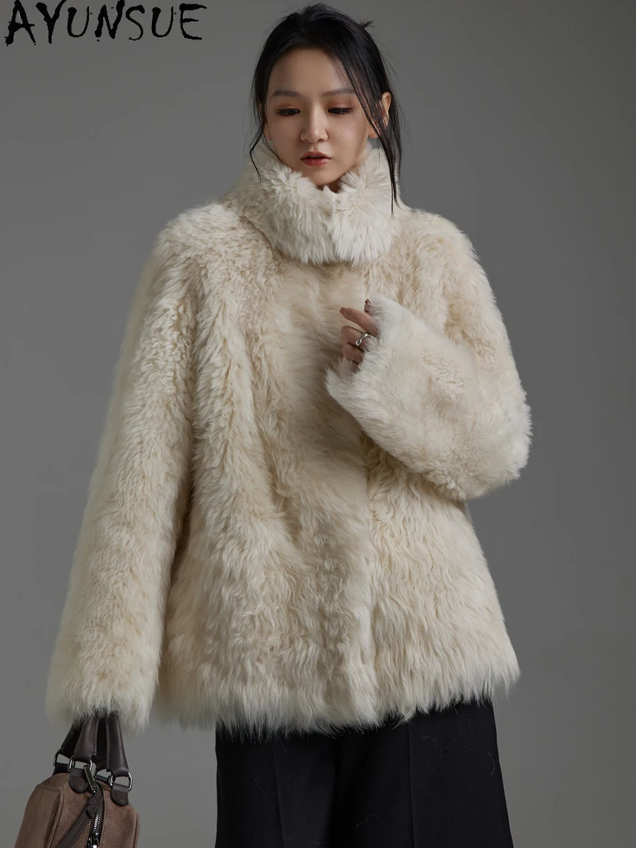 AYUNSUE Natural Sheepskin Fur Coat Winter Jackets 2025 Mid-length Real Leather Jacket Women Luxury Clothing Female Шуба Женская