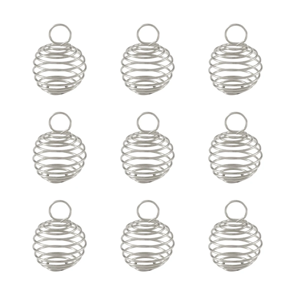 

200pcs Spiral Bead Cage Charms 14/20/25mm Round Iron Wire Empty Stone Holder Pendant for Necklace Healing Chakra Jewelry Making