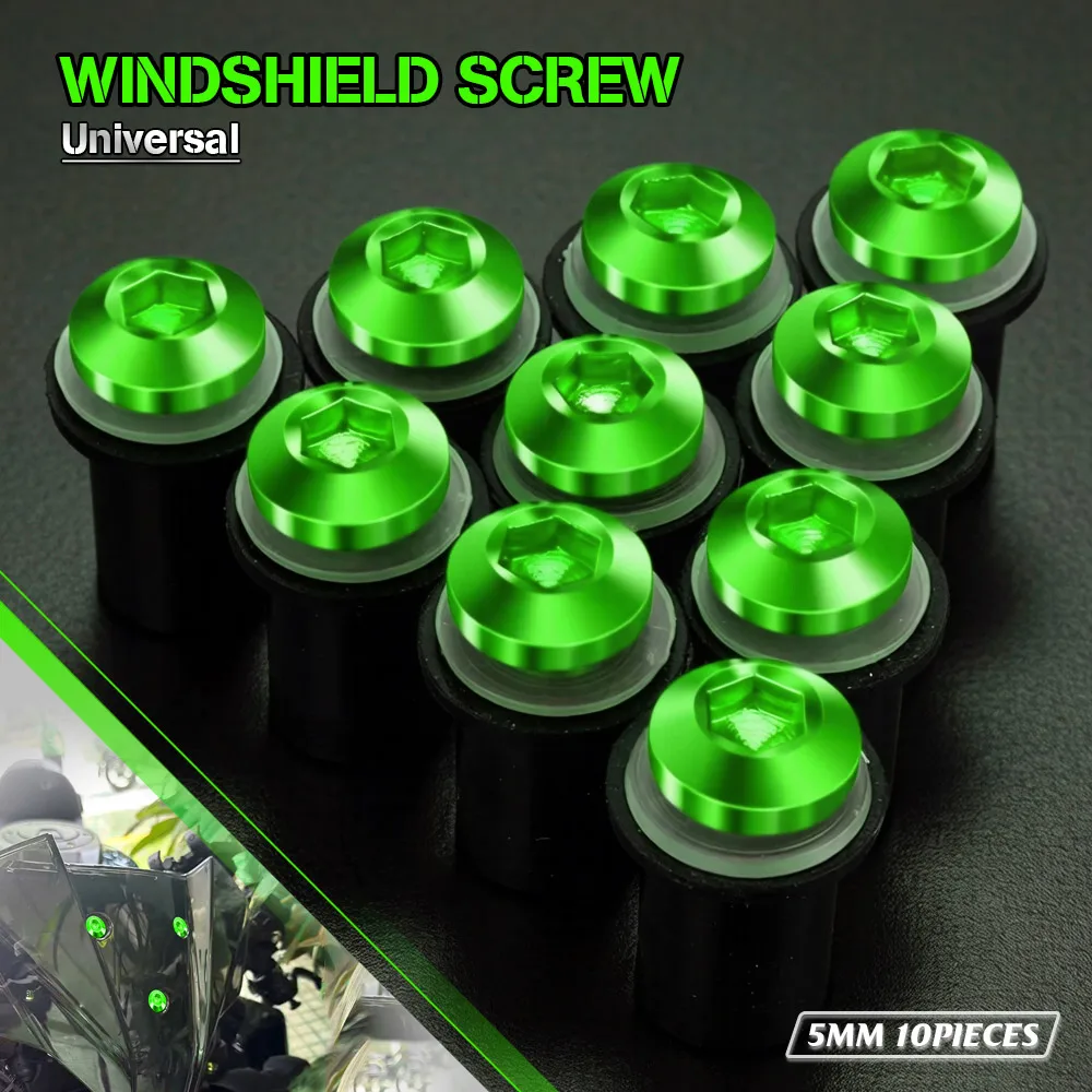 

5MM 10PCS Windshield Screw FOR Kawasaki GTR KLE KLV 250 400 500 1000 1400 J300 LAKOTA 300 Fairing Bolts Nuts Kit Accessories
