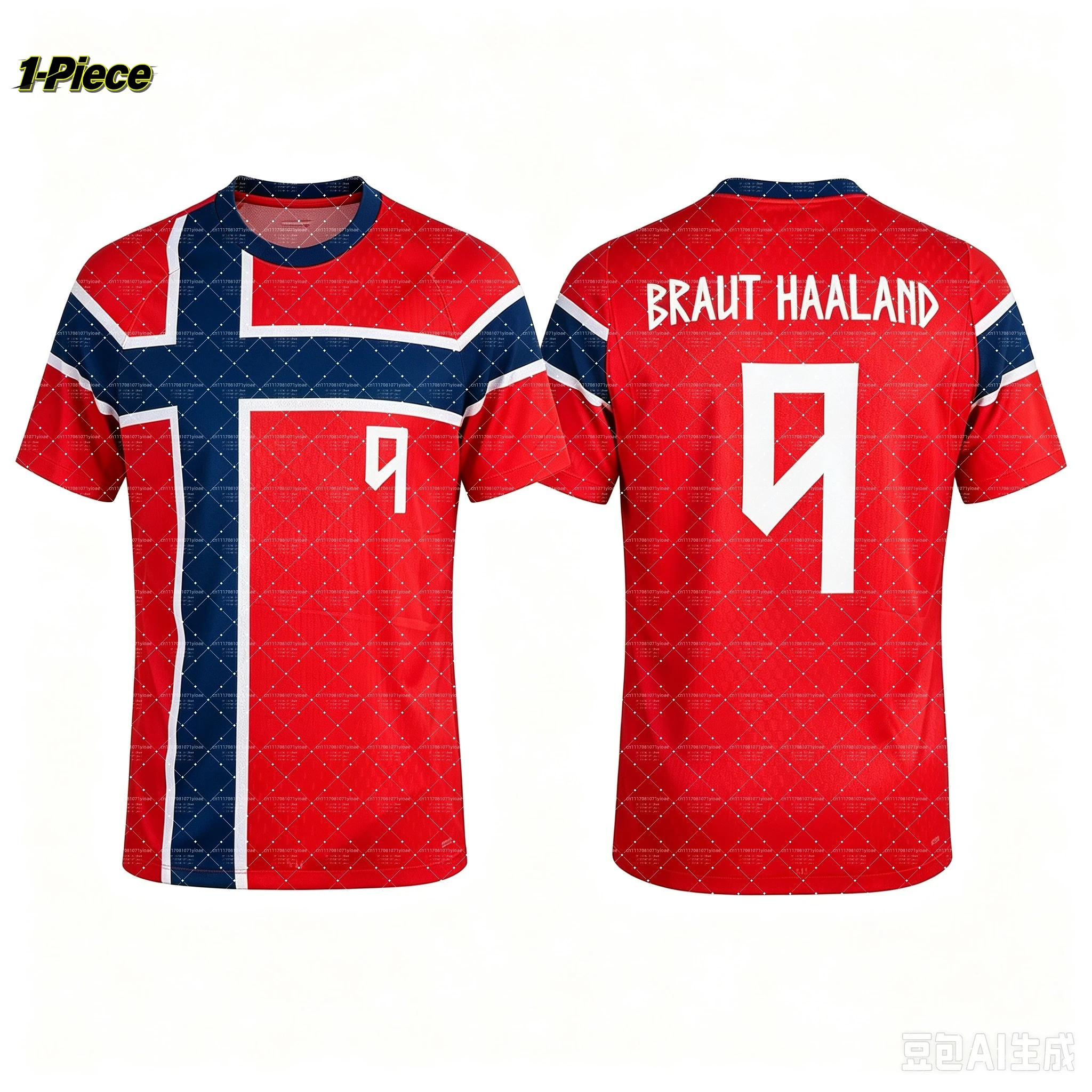 2026 Jungen Norwegen Fußball-Fan-Trikot, Haaland 9 Print T-Shirt und Shorts Set, 2-teiliger Trainingsanzug, passendes Set, Einzel-Oberteil erhältlich – Detail 6