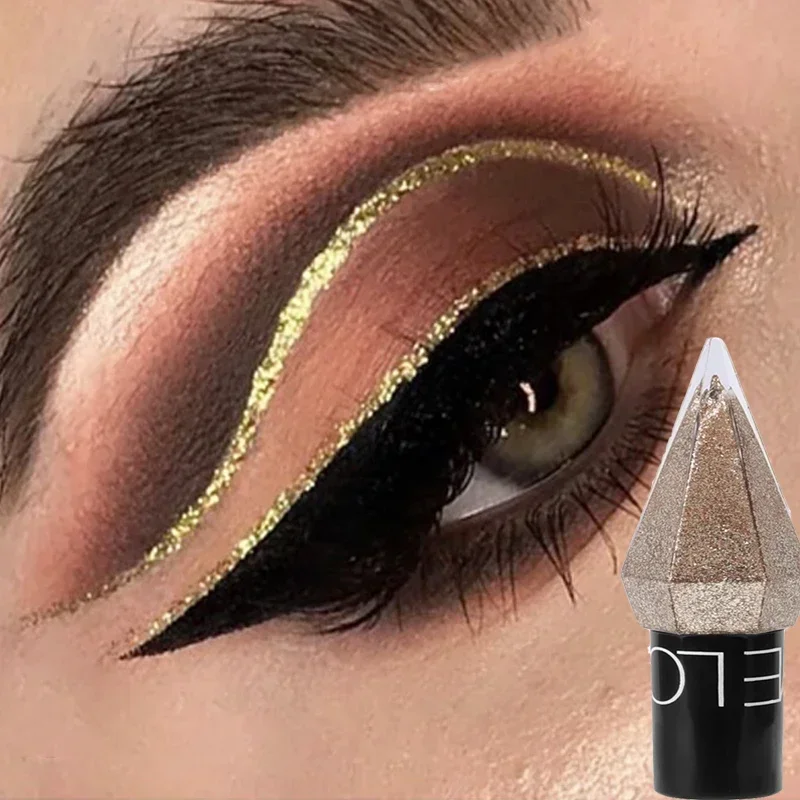 Sombra de ojos líquida dorada con diamante nacarado, delineador de ojos en barra, resistente al agua, lentejuelas brillantes, oro rosa, lápiz delineador de ojos blanco, maquillaje coreano