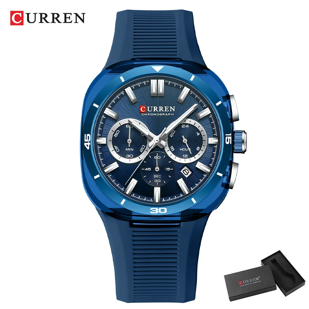 Men's CURREN Chronograph Watch, Light Blue Silicone Strap