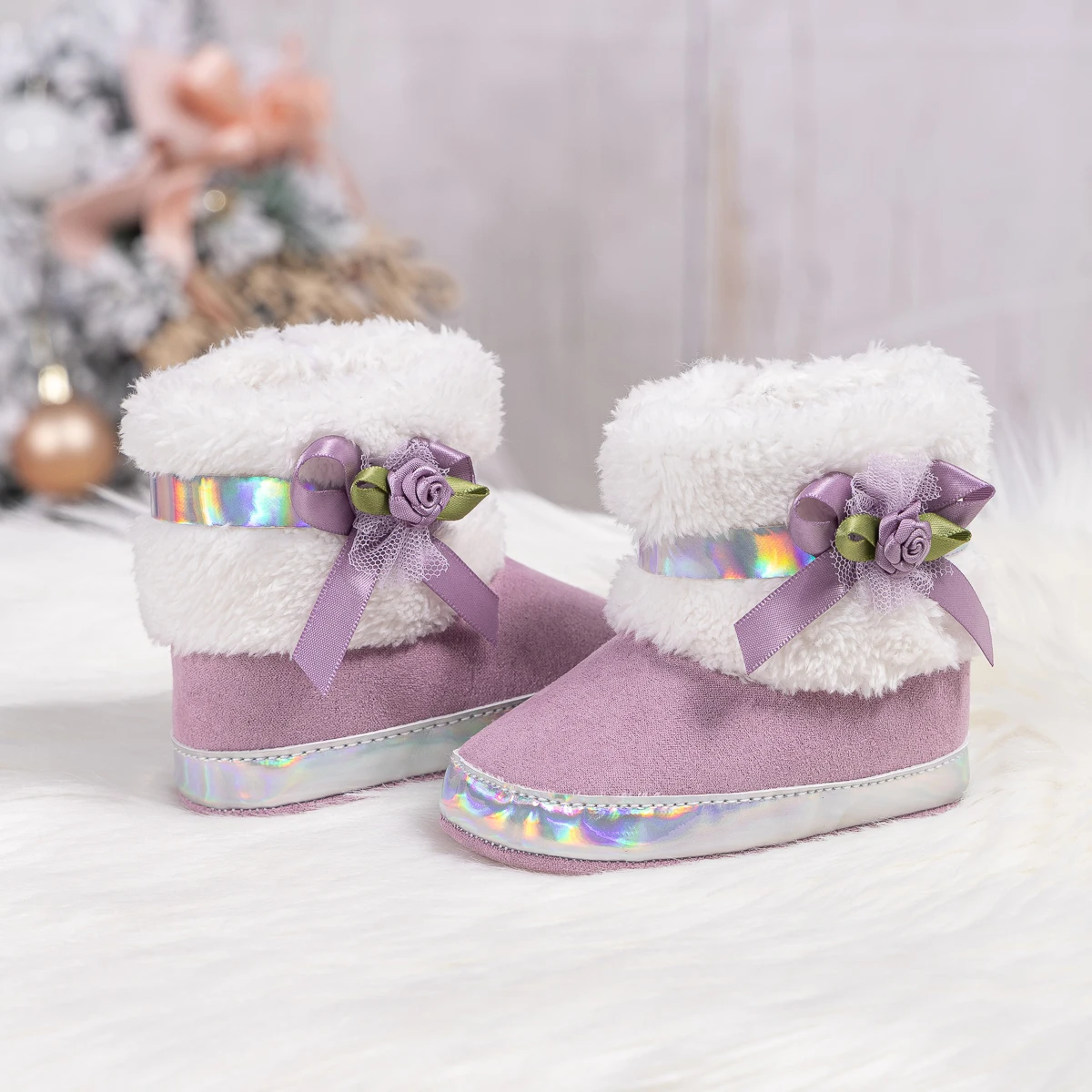 KIDSUN Nieuwe Strik Stippen Baby Baby Schoenen Pluizige Warme Winter Laarzen Baby Meisje Katoen Zachte Anti-Slip Peuter wieg Schoenen