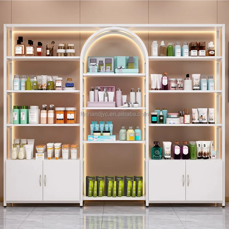 

Customize.Shopping Mall Cosmetic Gondola Shelving With Led Makeup Skin Care Storage Rack Beauty Salon Display Shelf Perfume Stan