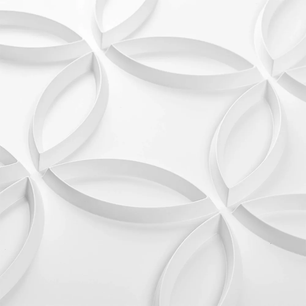 Panel de pared 3D de PVC con círculos entrelazados en cubierta blanca mate de 32 pies cuadrados, para decoración de paredes y techo interior para residencial o
