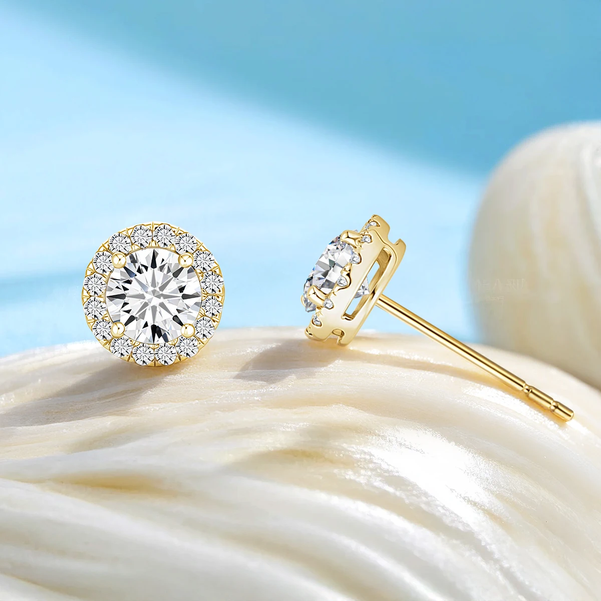 Unique 14K Gold Stud Earrings Round Moissanite Diamond 585 Gold Genuine Studs for Women Unisex Anniversary Party Fine Jewelry