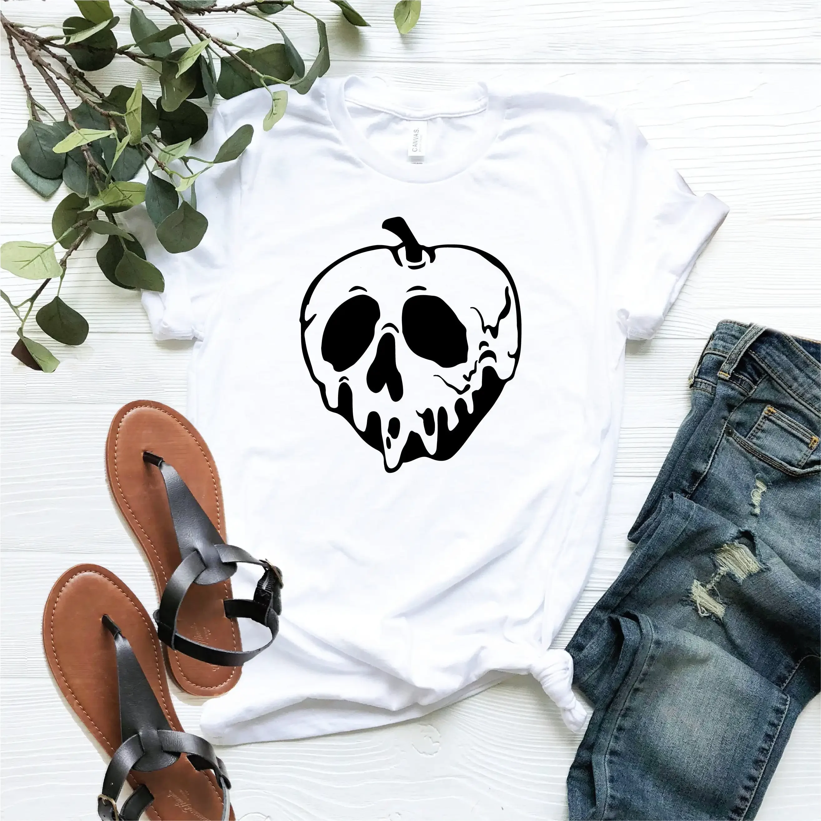 Harajuku T-shirt Casual Ladies Basic O-collar Short Sleeved Women Tops The Shocking Poison Apple Print Girl Leisure Clothes Tees