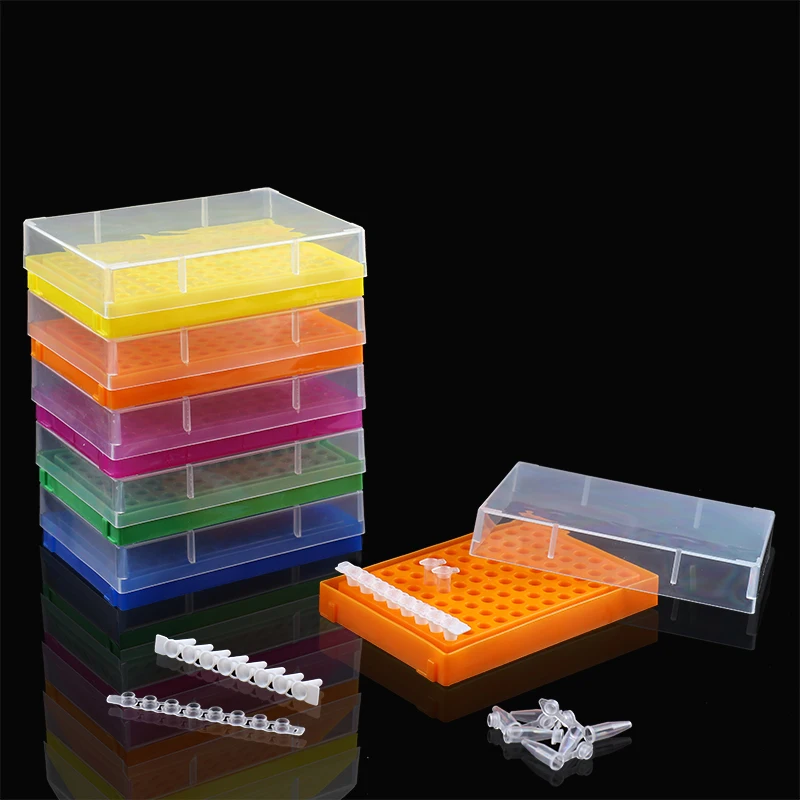 96 Sockets Plastics Centrifuge Tube Rack With Transparent Lid 0.2ML Centrifugal Tube Holder Laboratory Supplies 3pcs