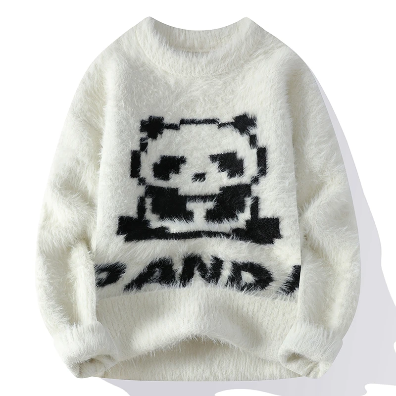 Men Women Panda Knitted Sweater Autumn Winter Thick Warm Mink Fur Pullover Fashion Casual O-neck Sweater High-quality Streetwear