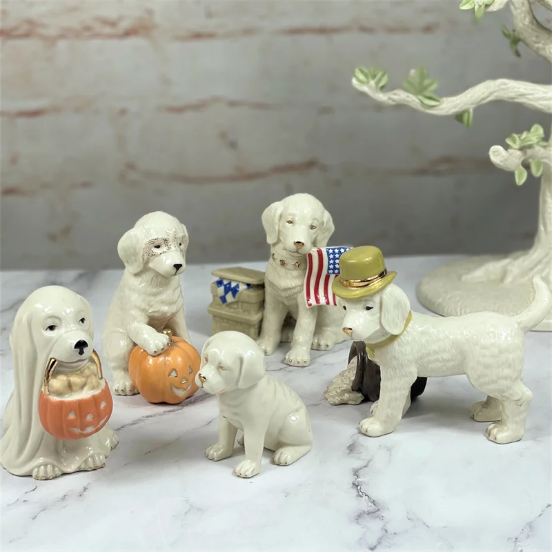 

American Lenox Ceramic Dog Figurines Sculptures Porcelain Animal Statue Creative Home Decorations Christmas and Halloween Gifts