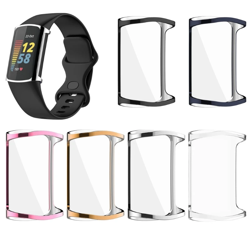 TPU for Shell Full Glass Screen Frame Protective Housing for -Fitbit 5 Co