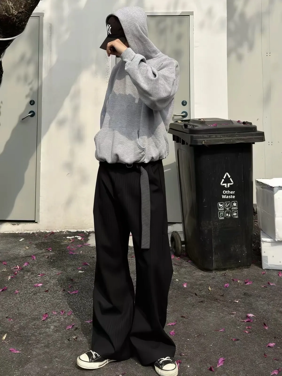 

American Retro Striped Waist Belted Double-Sided Men's Commuter Loose Straight Leg A-Line Wide Leg Pants Casual Youth Style