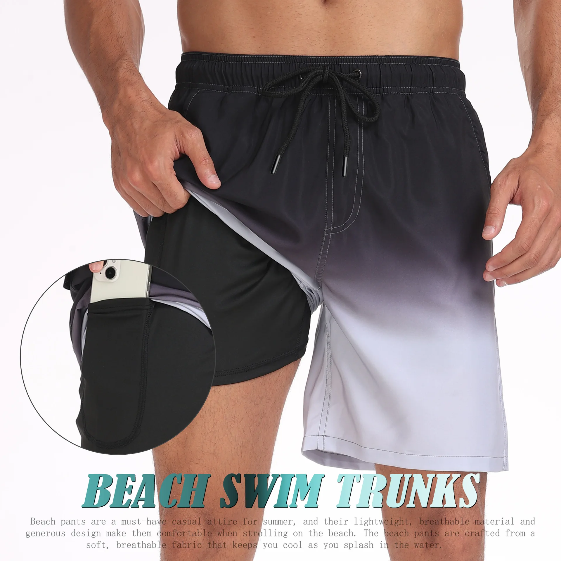 Summer's New Loose Men's Casual Beach Sports Shorts, Fully Printed Double-layer Anti-light Outdoor Sports Trendy Brand Shorts