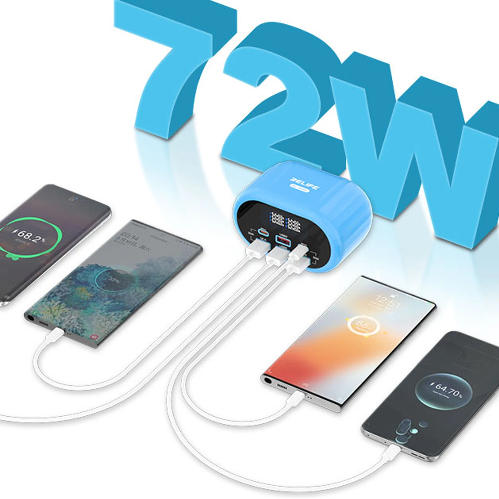 RELIFE RL-309U 72W 6-Port Smart Fast Charging Station Dual PD Dual QC LCD Display Multi-Device USB Charger for Phone Repair Tool