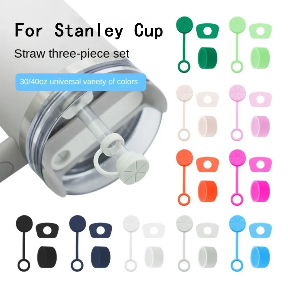 3Pcs/Set Silicone Spill Proof Stopper Set Leakproof Dustproof Straw Cover Cap Reusable Washable for Cup 20/30oz/40oz