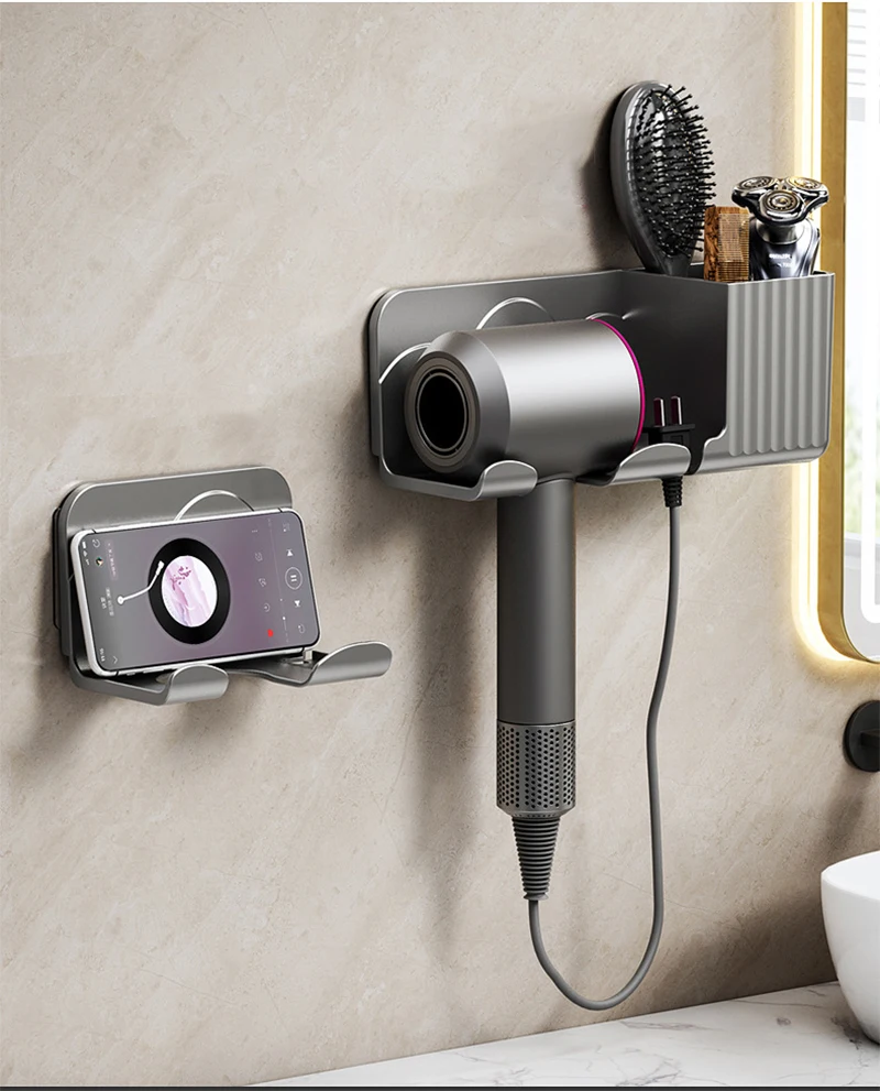 1pc Hair Dryer Storage Rack Non Punching Bathroom Wall Mounted