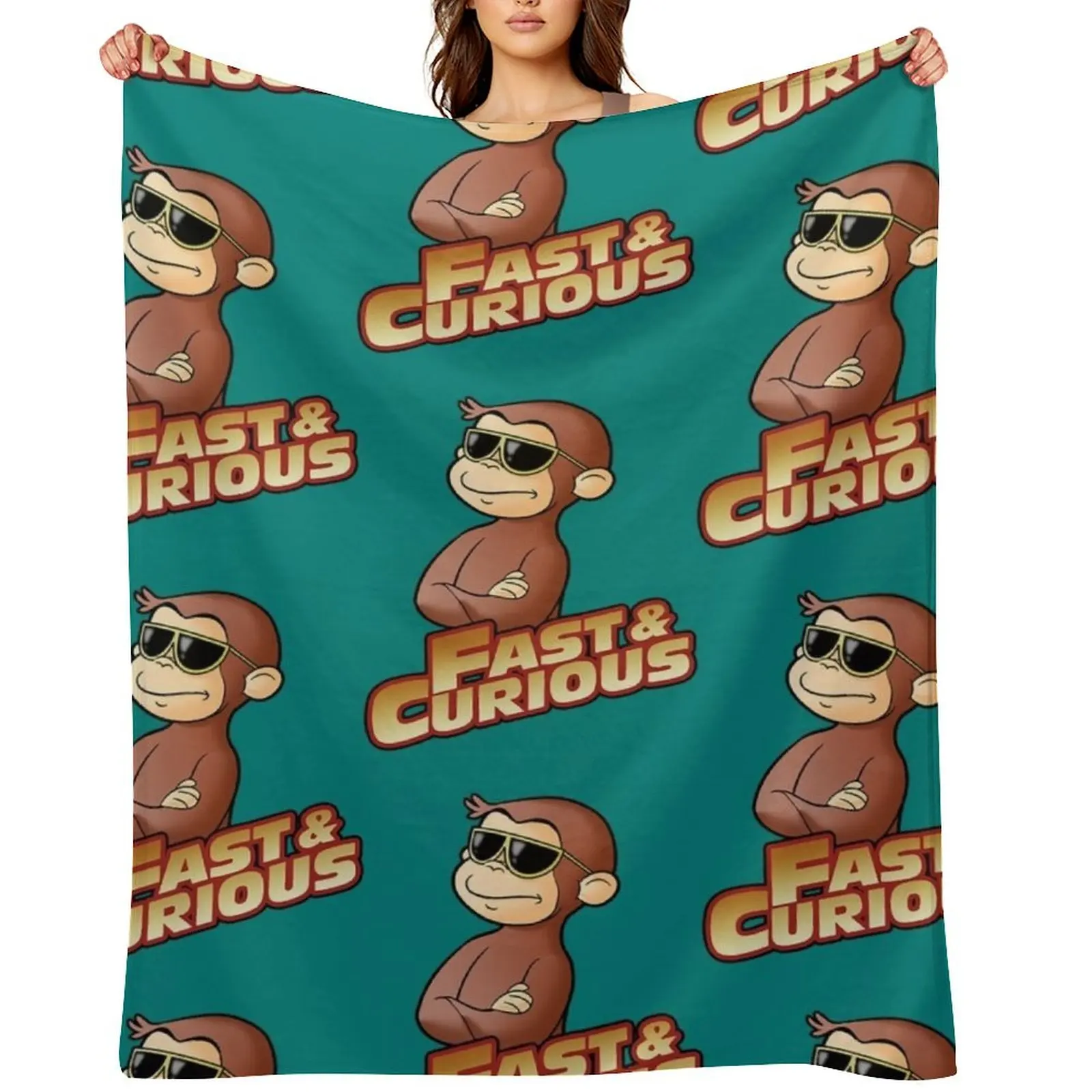 Curious George FAST AND CURIOUS. Throw Blanket Hair Decoratives Summer Beddings Soft Plaid Plaid Sofa Quilt Blankets