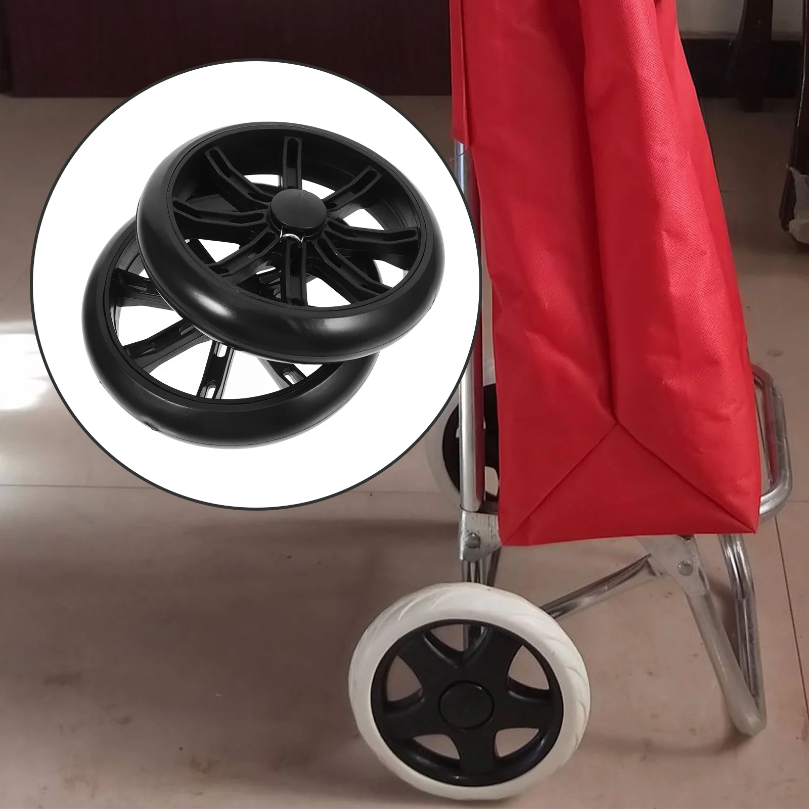 2 Pcs Folding Shopping Cart Rolling Wheels Replacement Wagon Heavy Duty Basket Plastic Pu Grocery