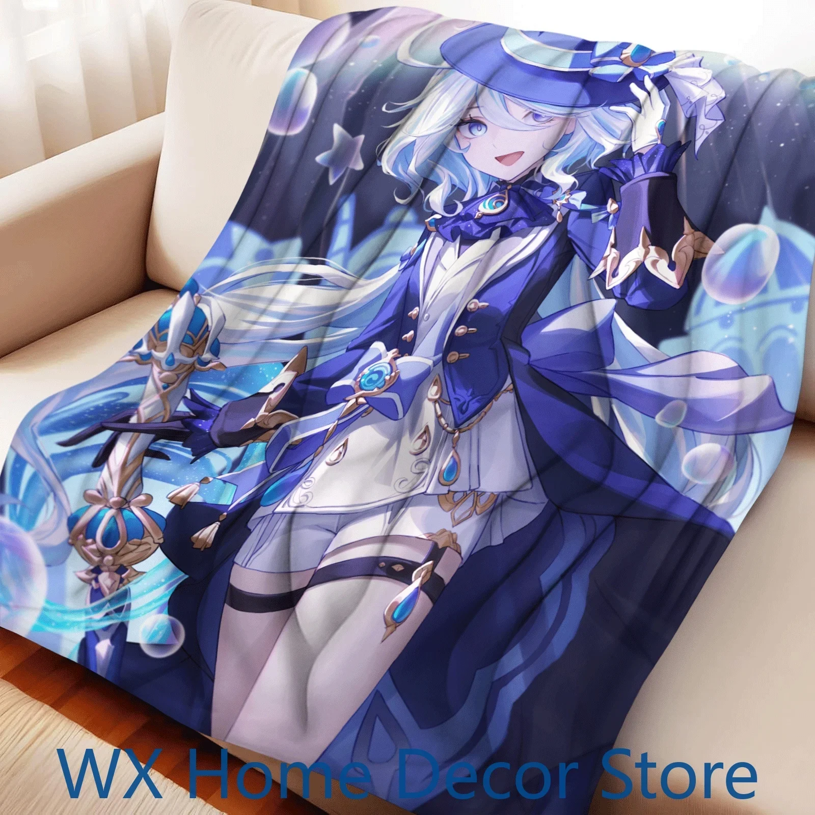 Genshin Impact Furina Shuishen Flannel Throw Blanket  Premium Soft Animated Design for Cozy Comfort