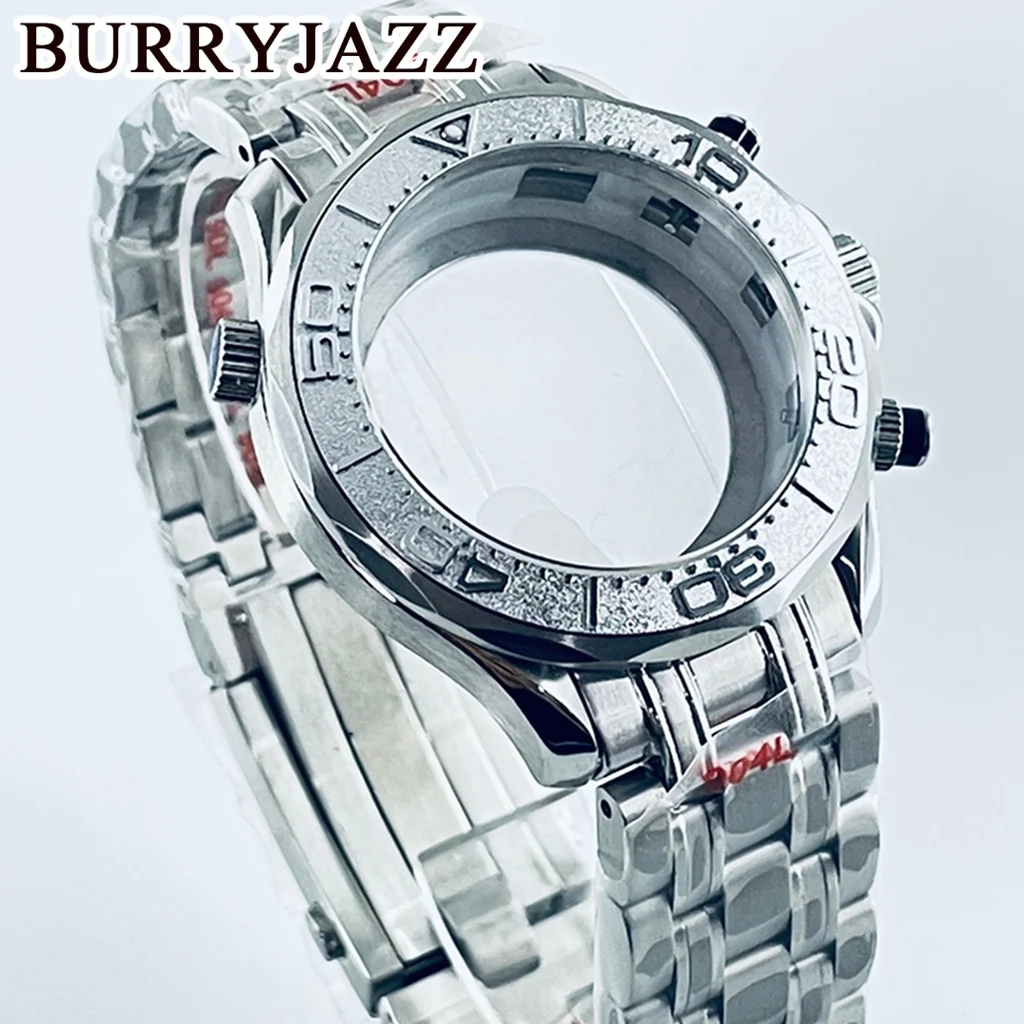 BURRYJAZZ 40Mm Seamaster 300 Casing Jam Tangan Cocok VK63 VK64 Multifungsi Kuarsa Chronograph Perak Casing Jam Tangan Kaca Safir