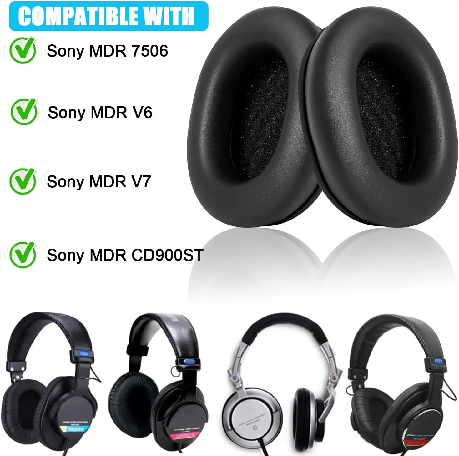 Replacement Ear Pads for Sony MDR-7506, Headphones Ear Cushions Covers for MDR-V6 MDR-V7 MDR-CD900ST Monitor Headset Accessories