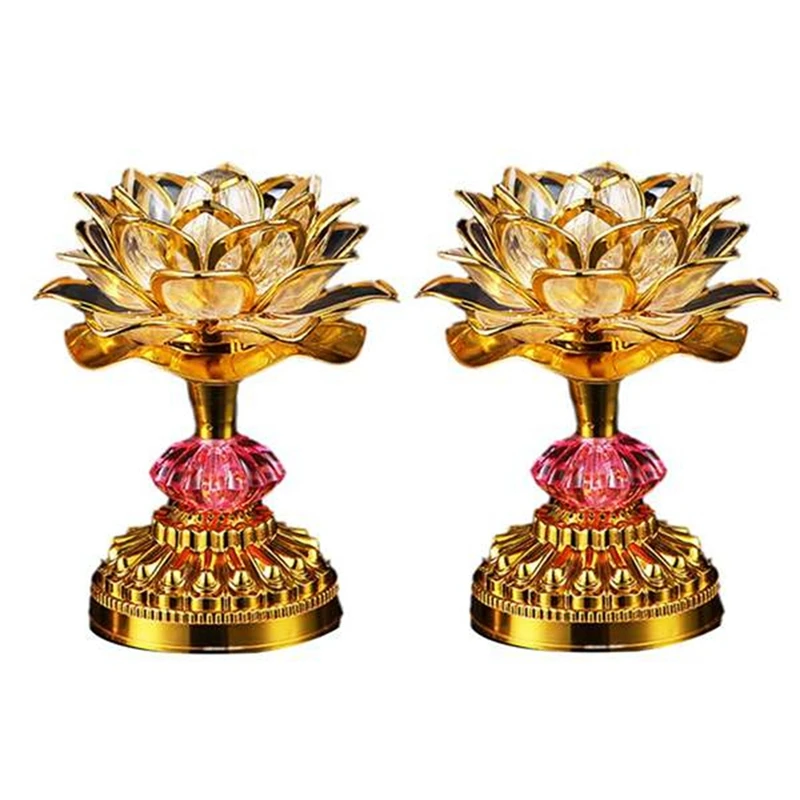 

2Pcs LED Lotus Buddhist Lights Buddha Lotus Lamps Plug In Or Battery-Operated Buddhist Lamp EU Plug B