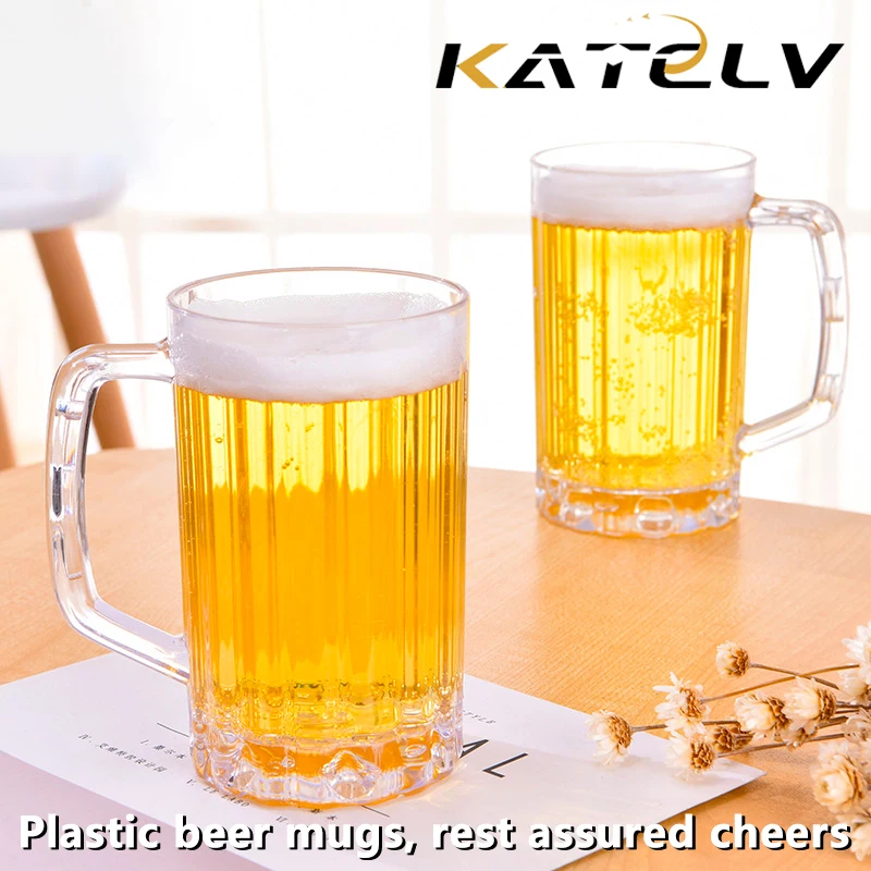500ML Transparent Beer Mug Acrylic Plastic Unbreakable Milk Coffee Juice Water Cup Barware Drinkware for Home Party Bar Karaoke