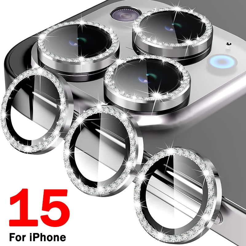 For IPhone 15/15 Pro/15 Pro Max/15 Plus Camera Lens Tempered Glass Screen Protectors Diamond Bling Protective Films for IPhone15