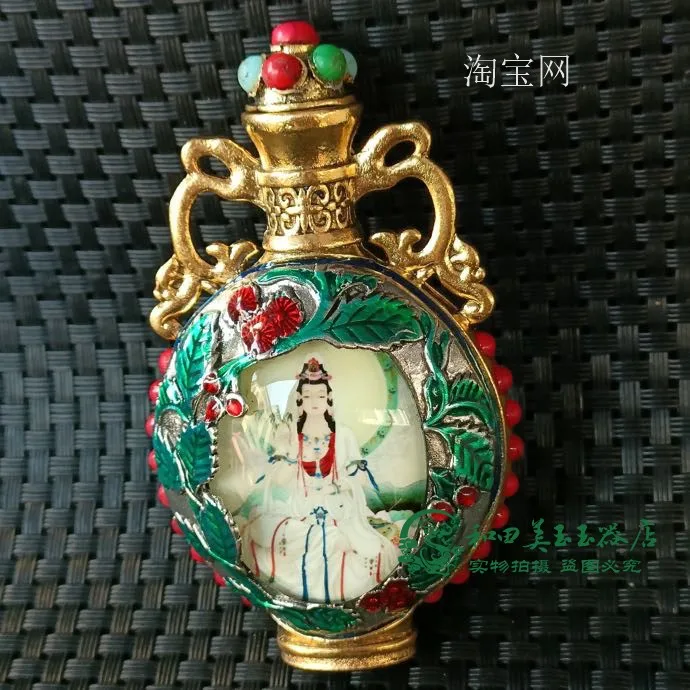 Antique Copper Casting Night Glow Inner Painting Guanyin Snuff Bottle, Smoking Set, Artwork Decoration, Small New Products, Ret