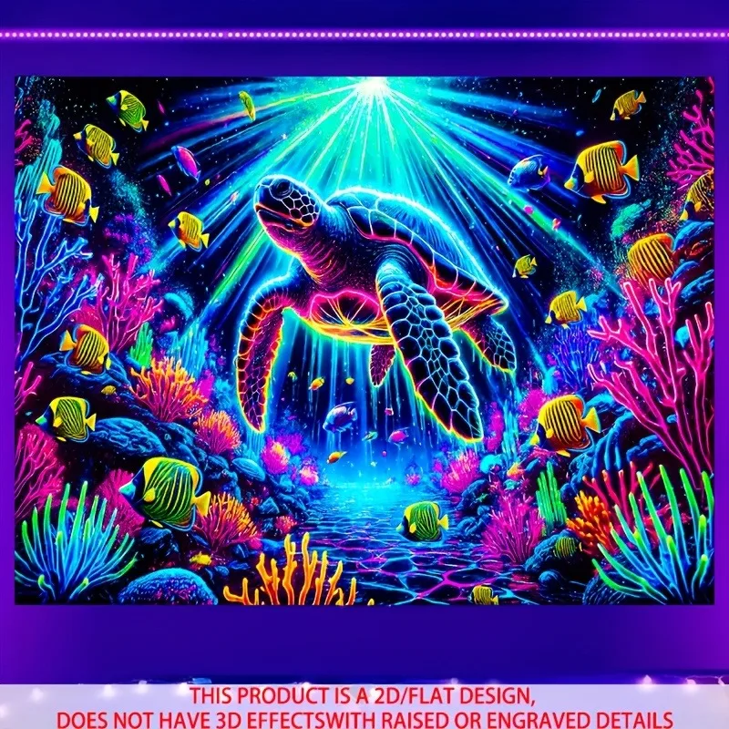 Leuchtende Schildkröten und Fische, fluoreszierender UV-Wandteppich, Kunst, Science-Fiction-Raum, Schlafsaal, Heimdekoration