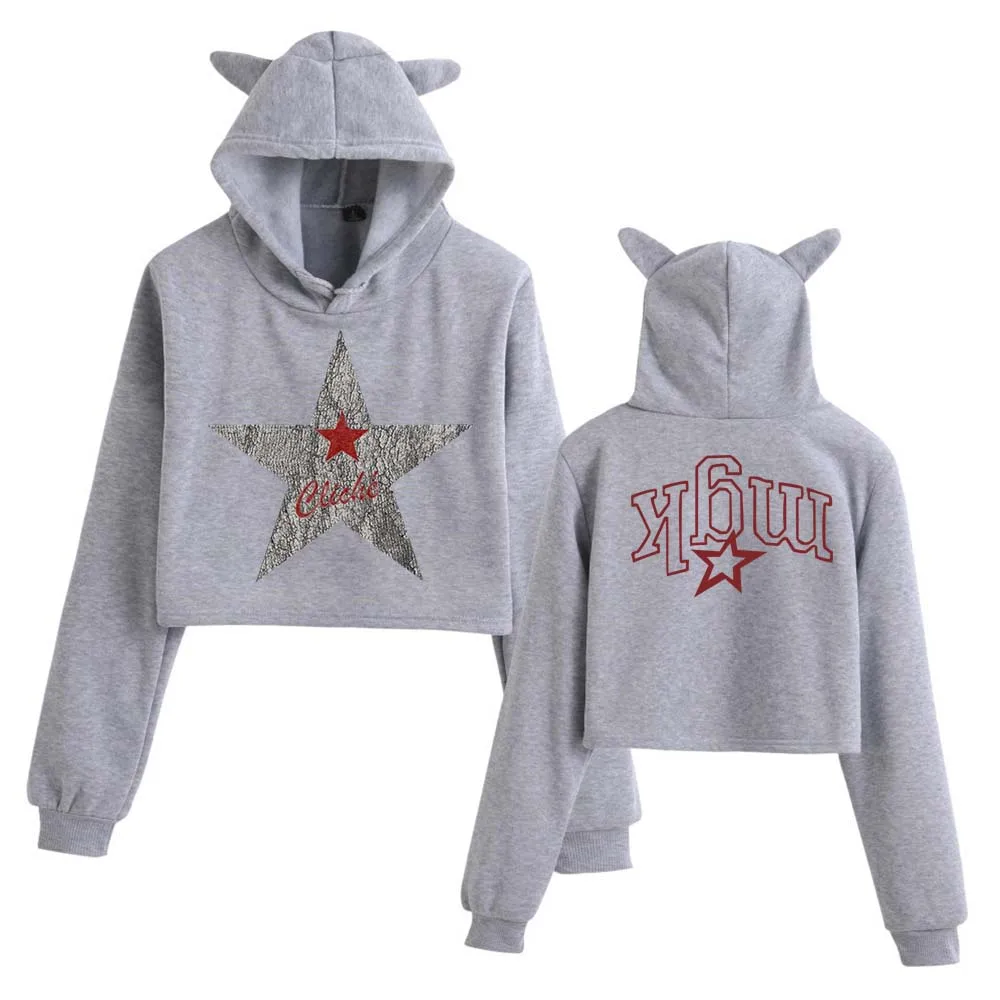 MGK Lost Americana Machine Gun Kelly Crop Tops Cat Ears Sweatshirt طويل الأكمام الفتيات أزياء هوديي #4