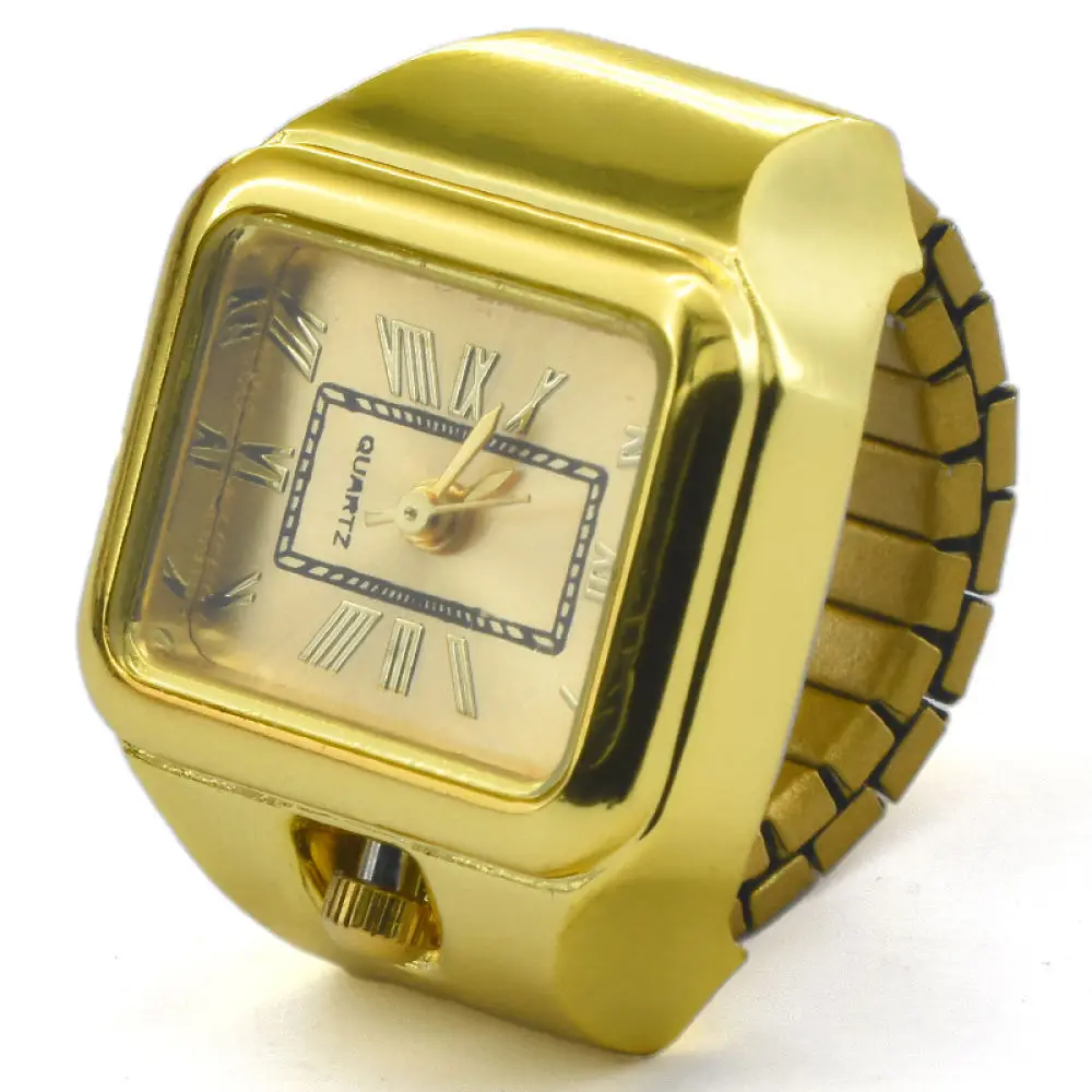 Simple Square Finger Ring Watch Quartz Movement Alloy Band Elegant Accessory For Couple Student Personal Style