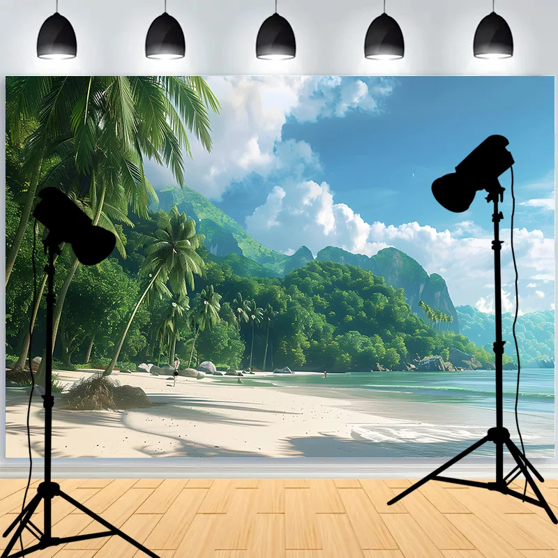 Blue Sea Waves Beach Coastline Photography Background  Sea  Breeze Sunset Glow Seagulls Sunlight Photo Studio Backdrops DW-38