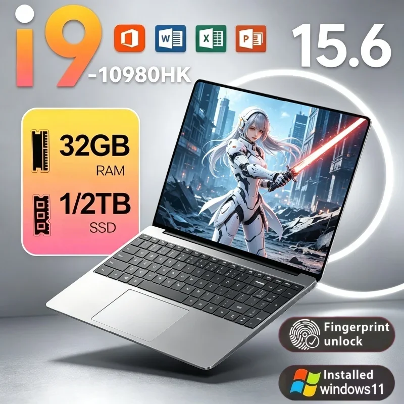 Intel I9-10980HK 15.6" Lightweight Laptop 32GB RAM 2TB SSD Win11 Fingerprint Notebook For Study And Gaming