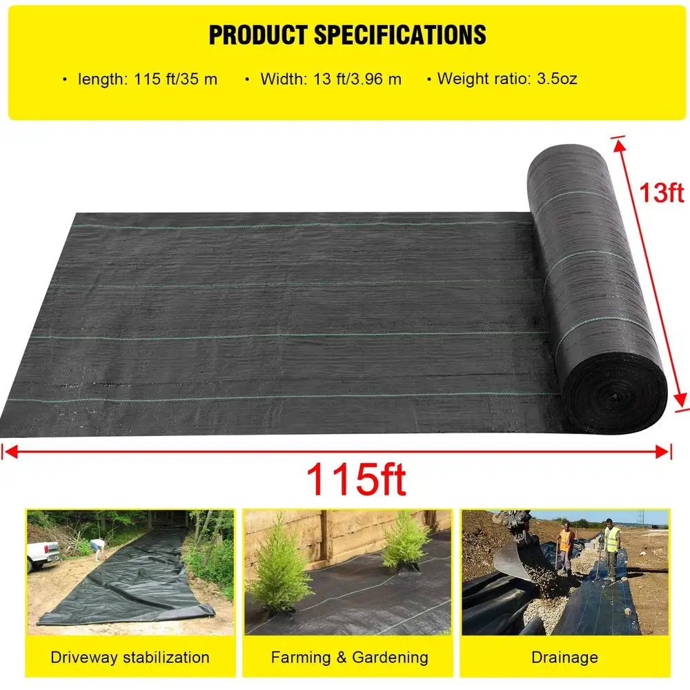 Commercial Grade Weed Barrier Fabric 13x115 ft French Drain Landscape Fabric