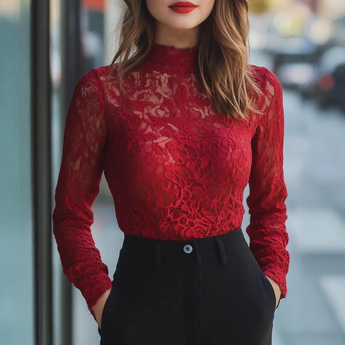 2026 Stretch Floral Lace Petal Sleeve Shirt Women's Long Sleeved T-Shirt Ladies Perspective Blouse Tops Sexy Lace Tees Clothing