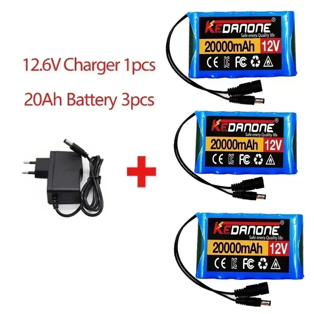 ใหม่ 12V 20000 mAh แบบพกพา Super แบตเตอรี่ลิเธียมไอออนแบบชาร์จไฟได้แบตเตอรี่ความจุ DC 20Ah กล้องวงจรปิด CAM Monitor + 12.6V Charger