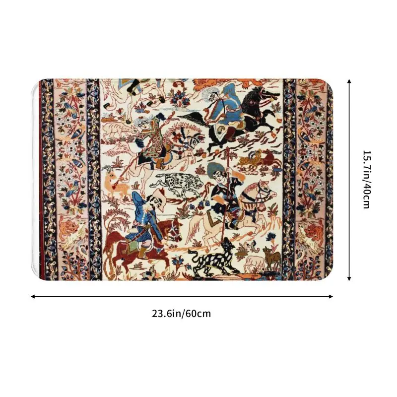 Blue Antique Persian Isfahan Silk Rug With Animals Front Floor Door Entrance Mat Tribal Ethnic Floral Bath  Doormat Carpet Rug