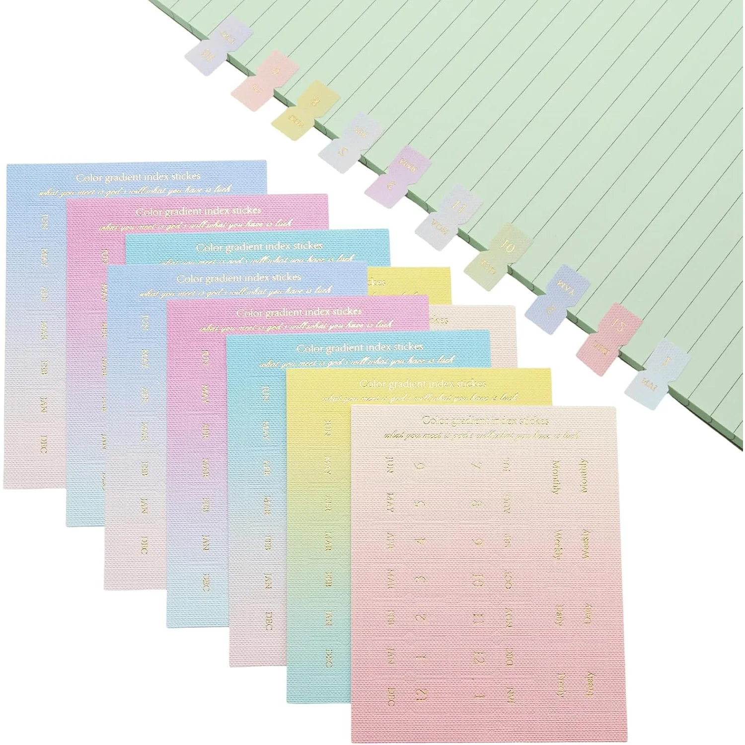 10 feuilles d'étiquettes autocollantes de planification mensuelle à dégradé de couleurs, étiquettes de calendrier numérotées par page (1-12), pour le rangement des agendas