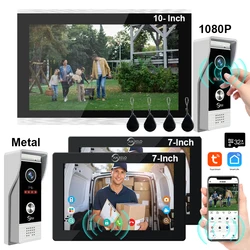 Interphone vidéo domestique Tuya, kit de moniteur Wi-Fi, système d'appartement, sonnette filaire, carte de contrôle d'accès par balayage, 1080P, 7/10 pouces